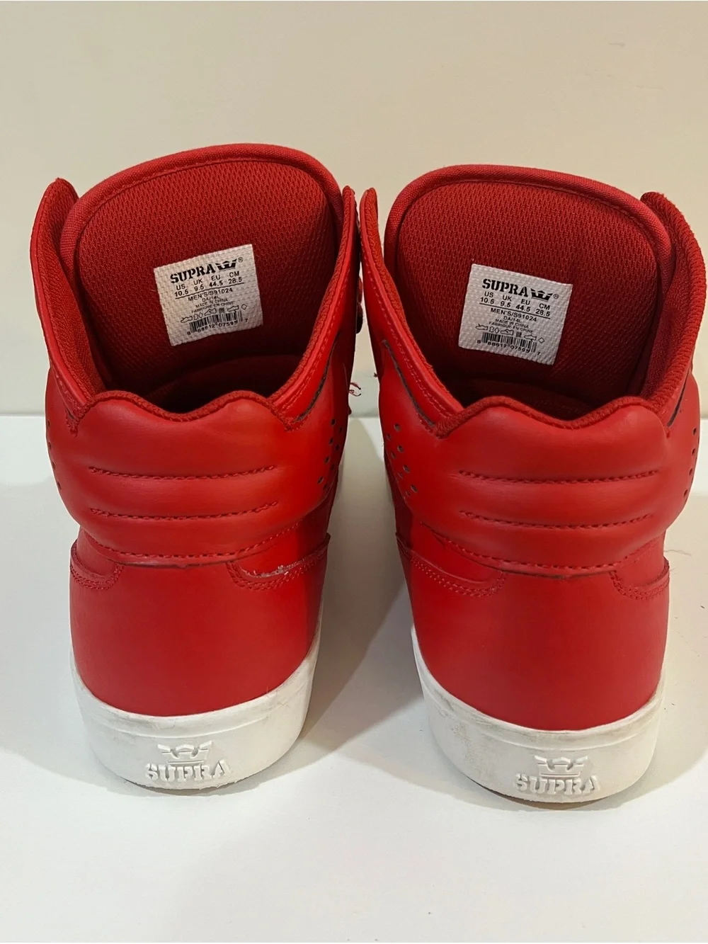 Rare SUPRA Vaider High Top Sneakers Men’s 10.5 Red White Skate Shoes S91024